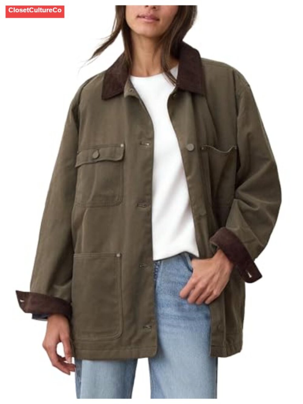 Oversized Cotton Utility Barn Jacket Corduroy Collar Coat